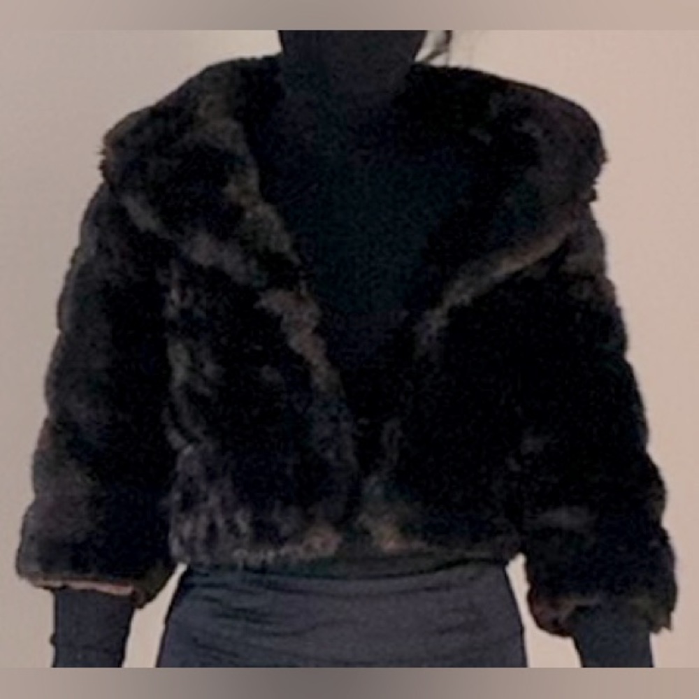 Vintage Monique Cropped Faux Fur Cape Coat Teddy Paris France XS/S